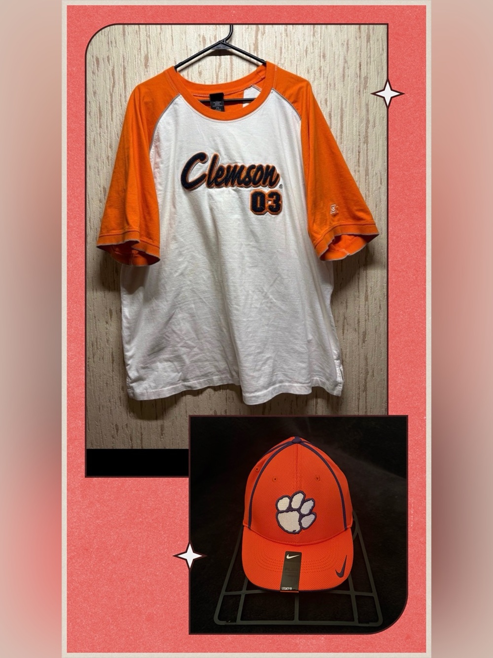 Clemson Tigers bundle / NWT Nike orange fitted / vintage Starter White tee 2XL